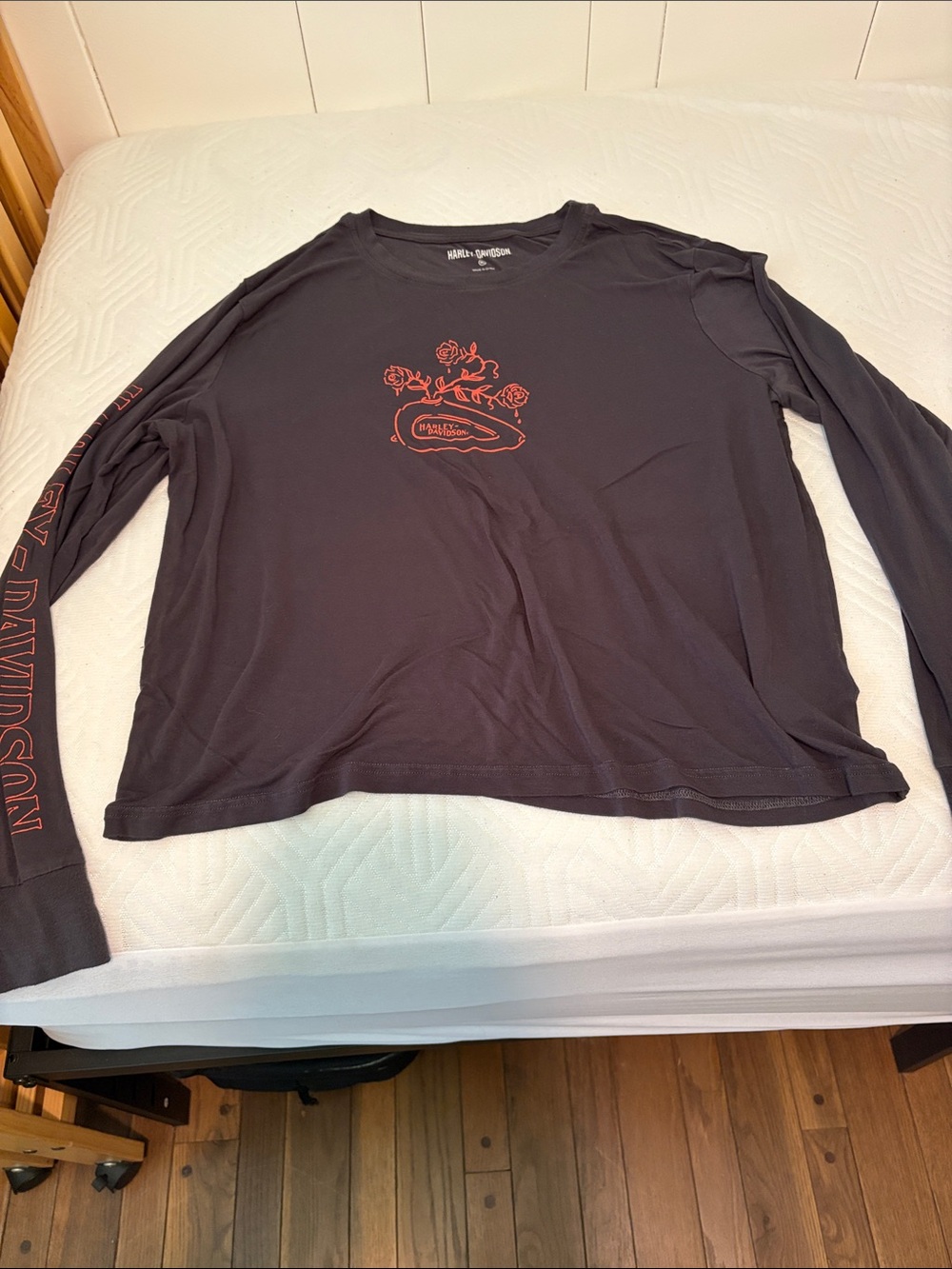 Harley-Davidson Black Long Sleeve Tee with Red Rose Chest Graphic